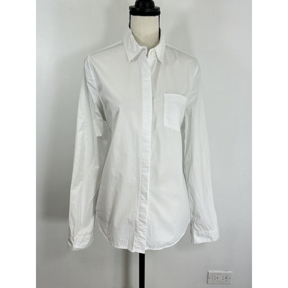 Trovata Birds of Paradis Sz S White Long Sleeve Button UpCotton Shirt Split Back